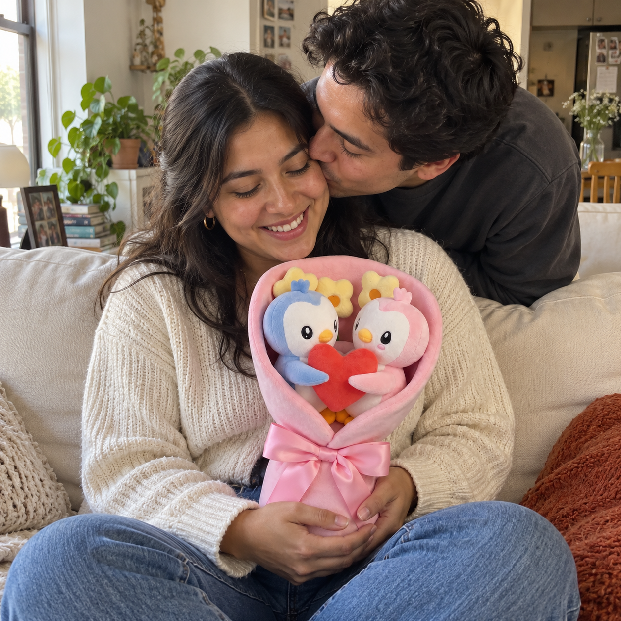 Couple sharing a moment with the Plush Bouquet